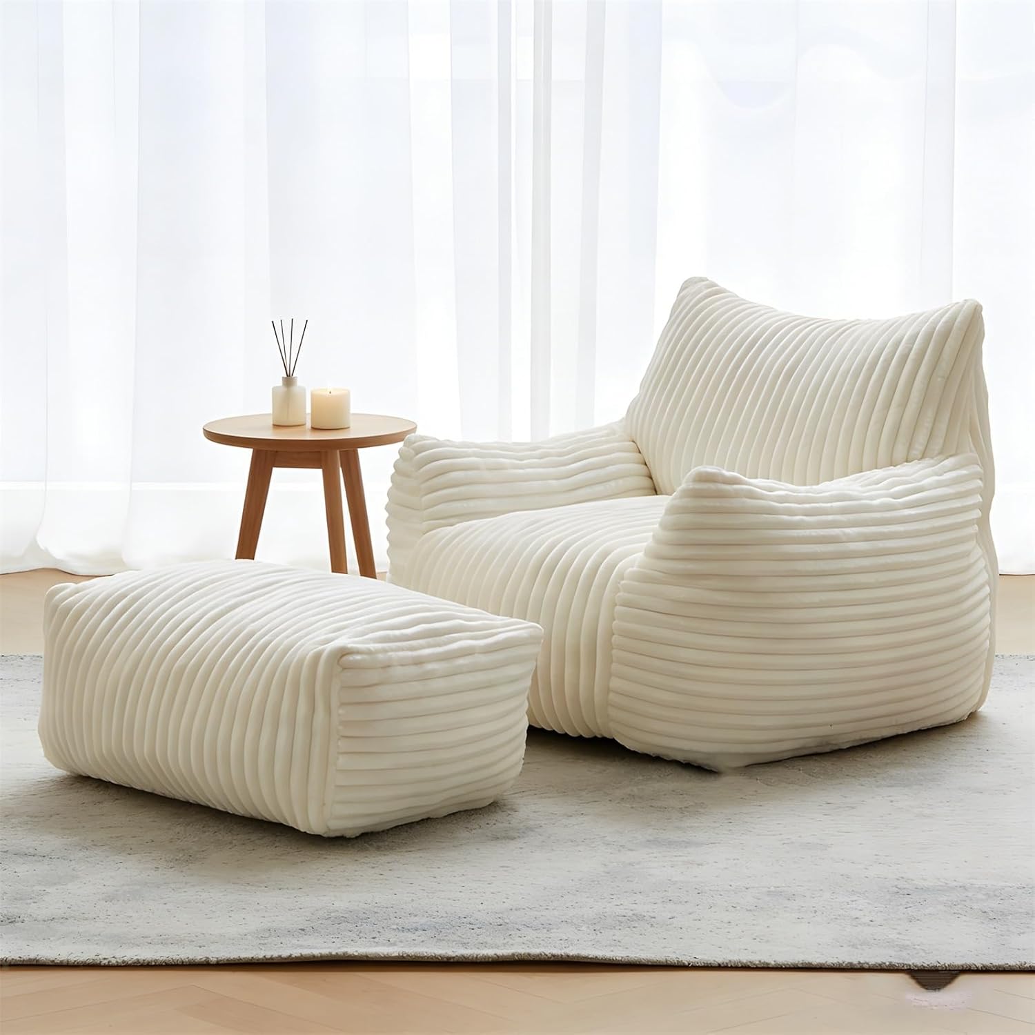 Cozy Bean Bag Sofa Chair, Soft Bean Bag with Filling, Beanbag Chair for Bedroom Living Room, Ideal Bean Bag Chairs for Kids & Adults(with footrest)