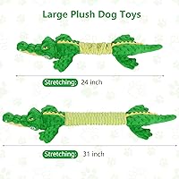 Vista 3 de Juguetes Grandes de Cocodrilo Chirriante para Perros, Juguetes Interactivos para Cachorros con Papel Arrerugado, Juguete de Tirones de Guerra