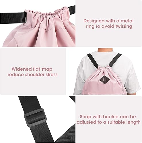 Miniatura 5 de WANDF Mochila deportiva con cordón y compartimento para zapatos, resistente al agua, para mujeres y hombres (L, rosa)