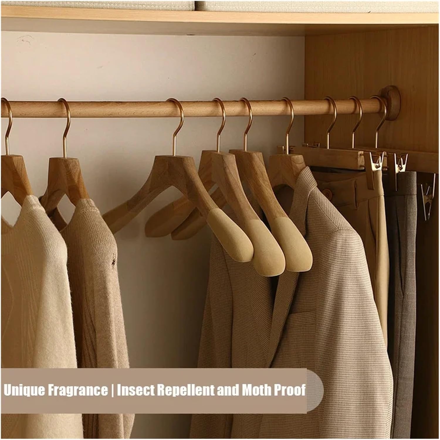 3PC Shoulder Wooden Hanger,Wood Clothes Rack with Velvet Crossbar,Suit Hangers Non-Lacquer Smooth Surface(L-39cm H-24cm)