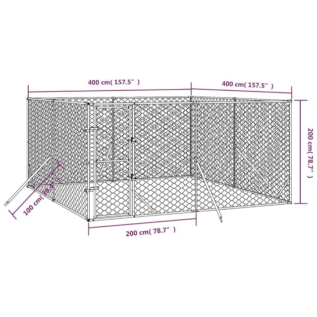 Foto 3 de 3 de vidaXL Perrera de Exterior Acero galvanizado Plateado 4x4x2 m