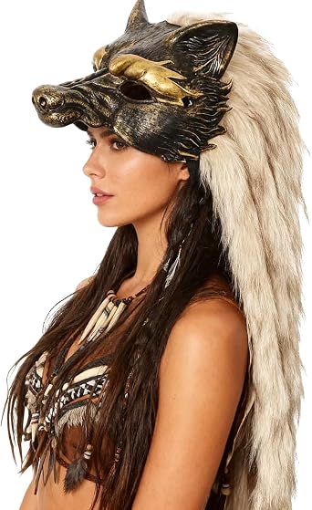 Viking Fur Wolf Mask Barbarian Headdress Werewolf Headpiece