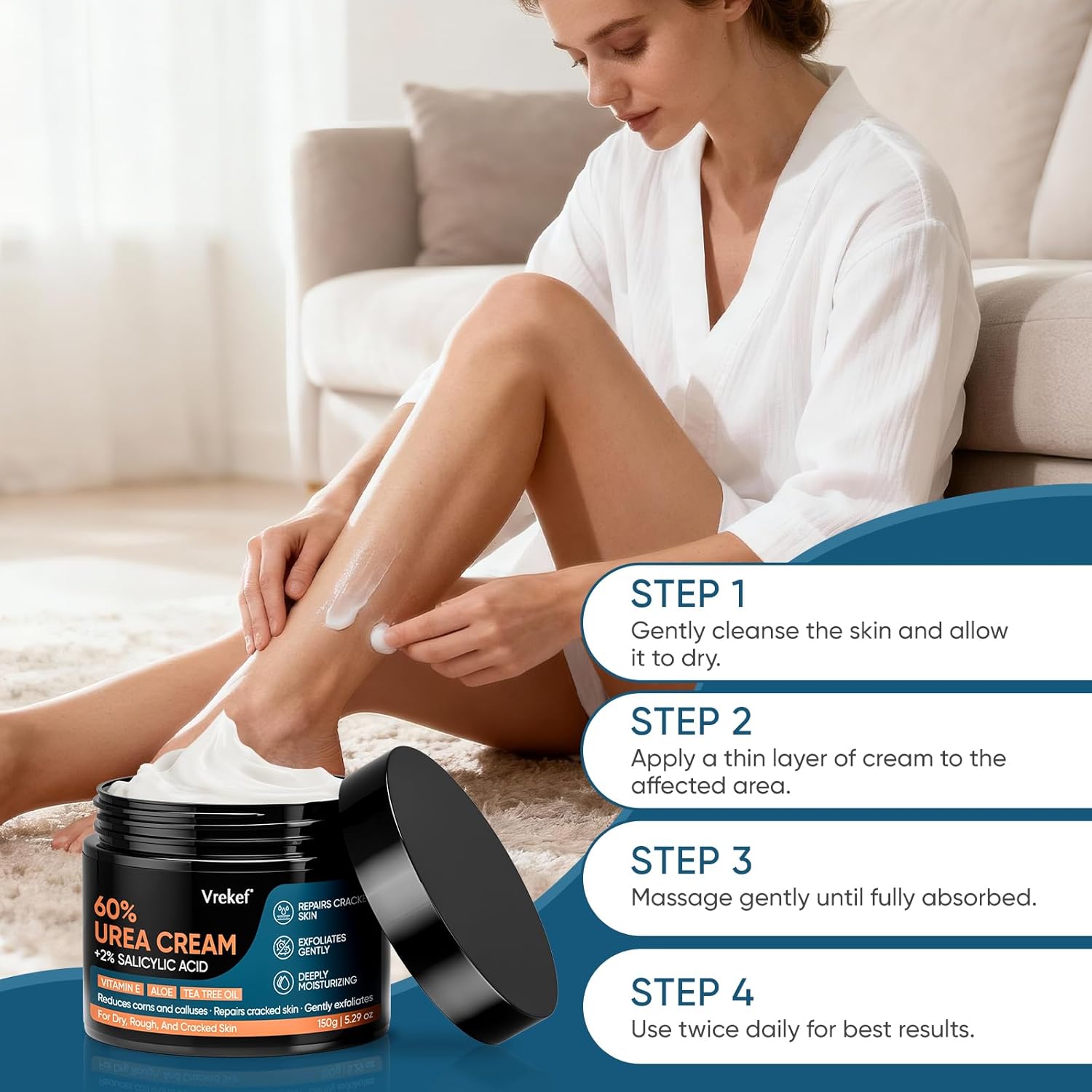 Urea Cream 60% Plus Salicylic Acid 2%, Urea Cream 60 Percent for Feet Maximum Strength, Foot Cream for Dry Heels Cracked - Image 6