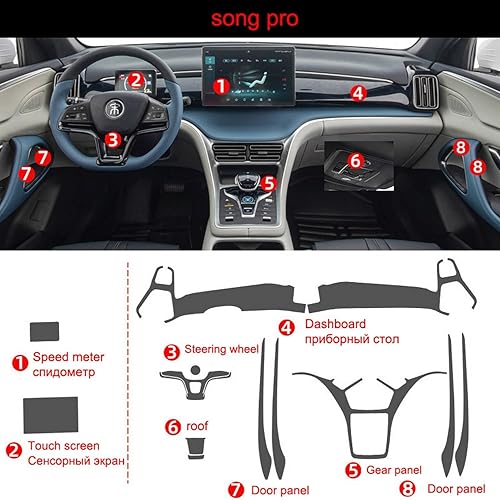 Miniatura 5 de Adhesivo interior del automóvil para consola central, navegación de engranajes, pantalla táctil, película de TPU para BYD DMI EV Song Plus Pro Qin