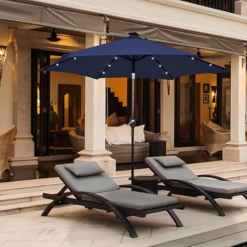 Miniatura 3 de Tangkula Sombrilla de patio con 24 luces LED solares de 10 pies, con ajuste de inclinación y manivela, sombrilla para exteriores con 8 varillas