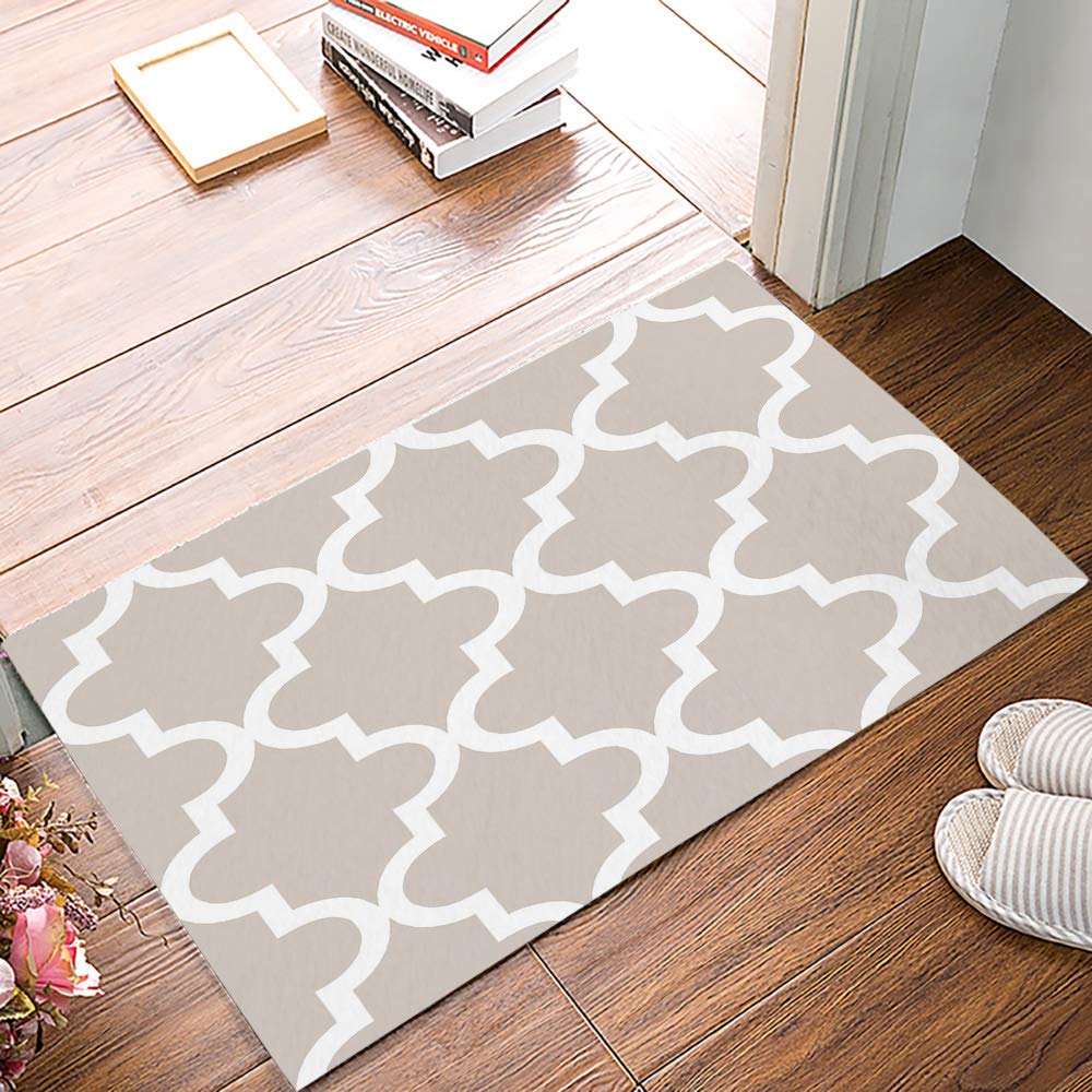 Welcome Doormat Entrance Door Mats Floor Rugs for Indoor Front Door Bathroom Kitchen and Living Room Bedroom Home Decor 18X30 Inch (Geometric Pattern Moroccan Tiles Design)