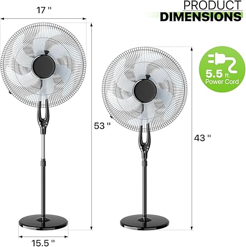 Miniatura 4 de Magshion Ventilador de pedestal silencioso oscilante de 17 pulgadas con control remoto para el dormitorio interior del hogar (negro)