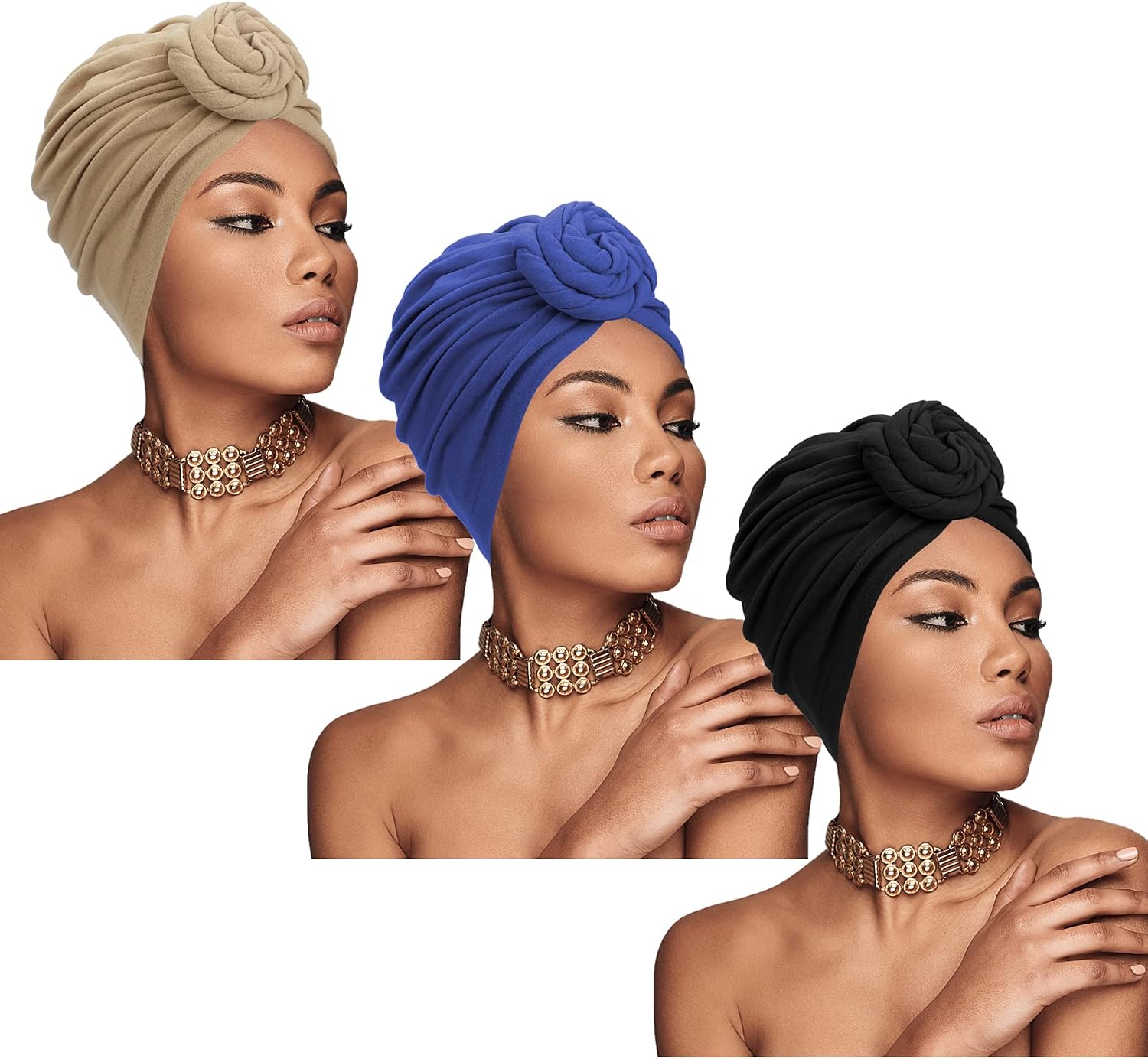 Chalier African Head Wrap for Women Knot Pre-Tied Fashion Turbans Head Wraps Beanie Hat