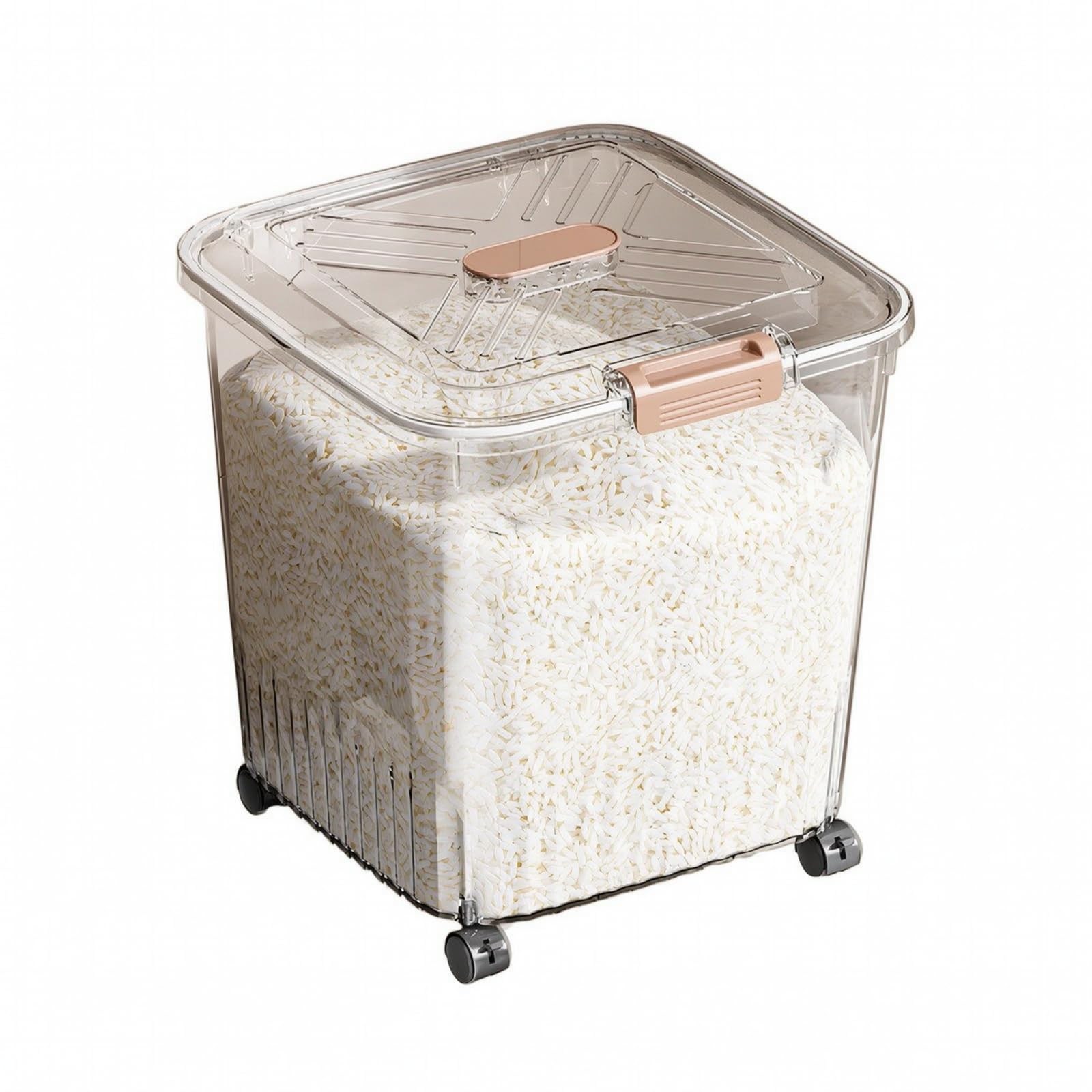 Amagogo Seau à Riz de Cuisine Conteneur à Grains Boîte de Rangement Bac à Nourriture Étanche en PP Alimentaire avec Joint en Silicone et Verrouillage, Coffee, 25KG A