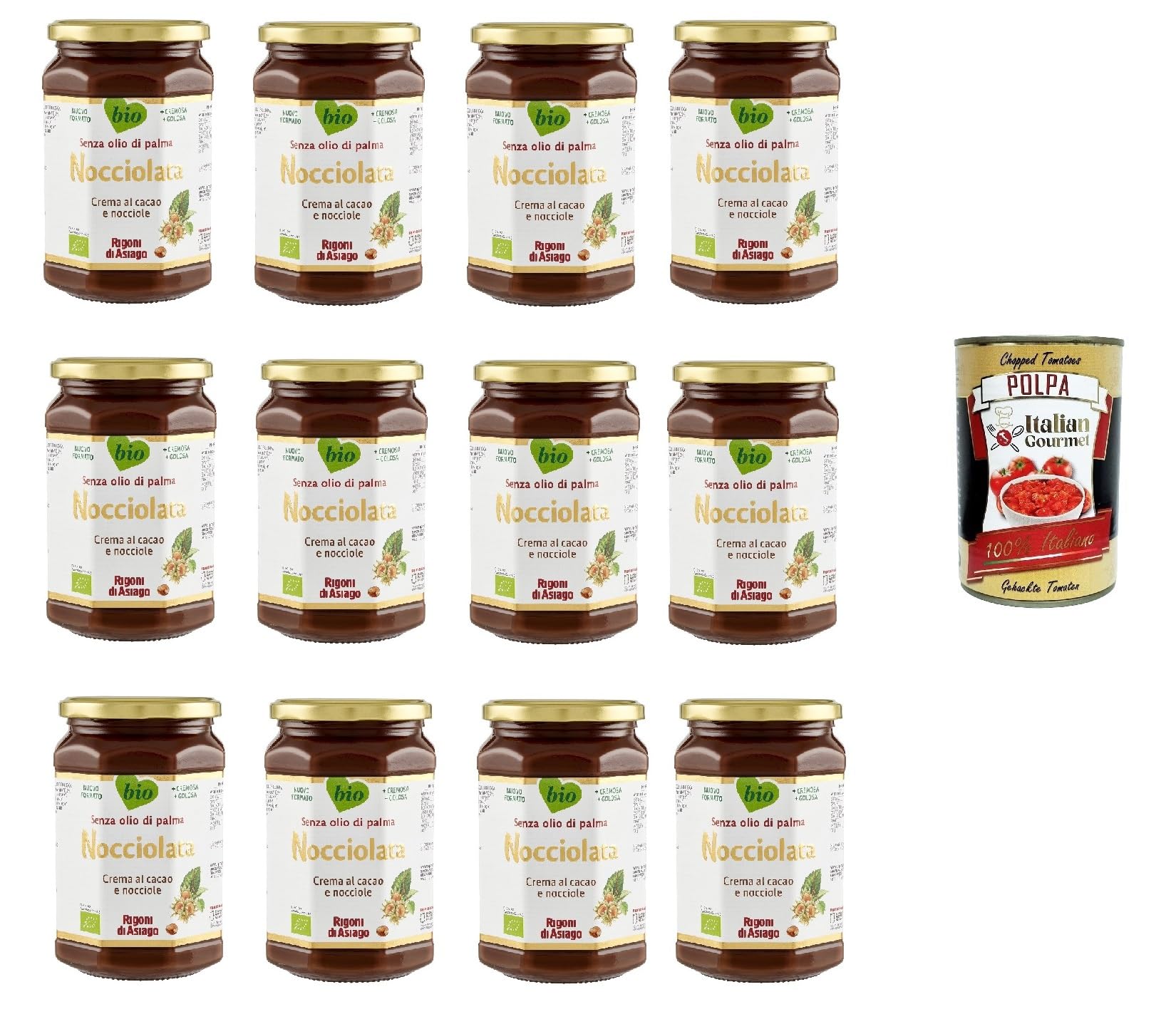 Italian Gourmet Bundle Kakao Haselnuss Creme 12x 650g + Italian Gourmet Polpa Gratis – Cremiger Schoko Haselnuss Brotaufstrich ohne Palmöl für Frühstück, Pancakes, Waffeln, Croissants, Dessert, Backen