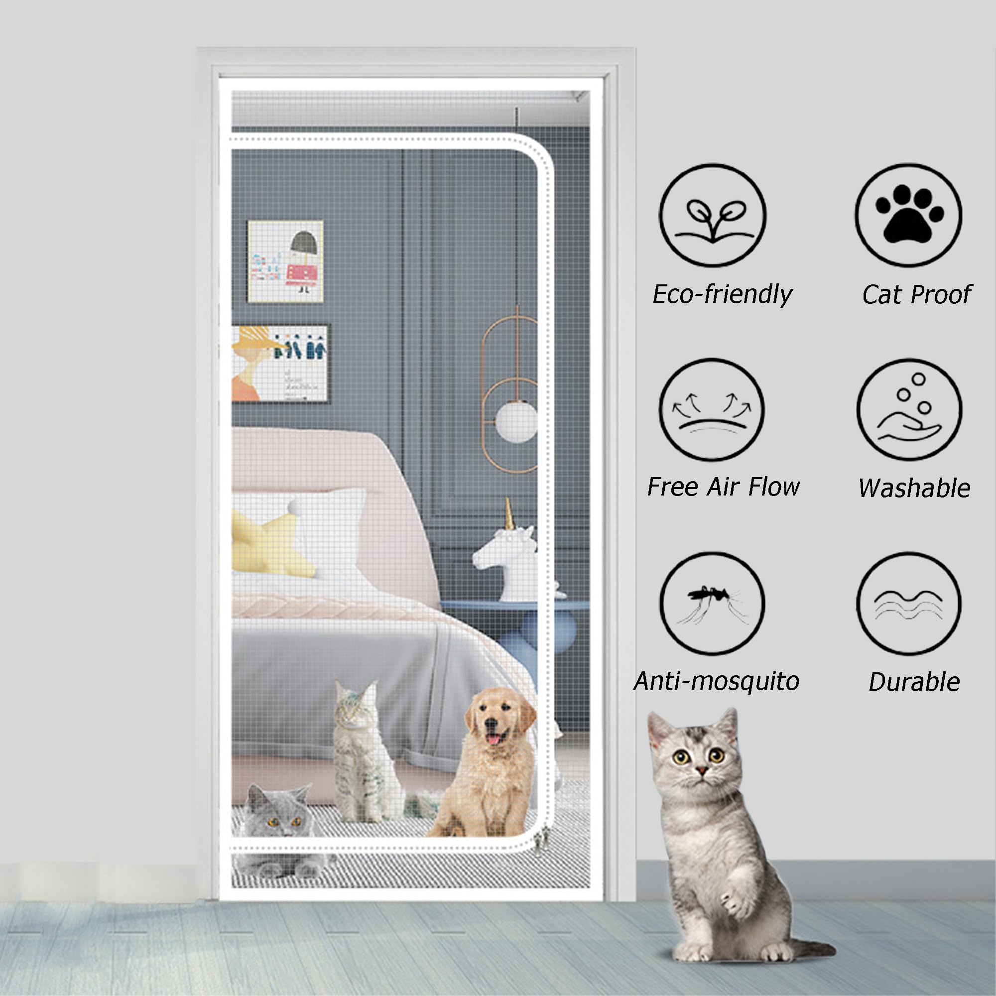 Divisorio divisorio per animali domestici, a prova di graffio, per proteggere animali domestici, per evitare che cani e gatti escano da casa (larghezza x altezza: 150 x 220 cm)