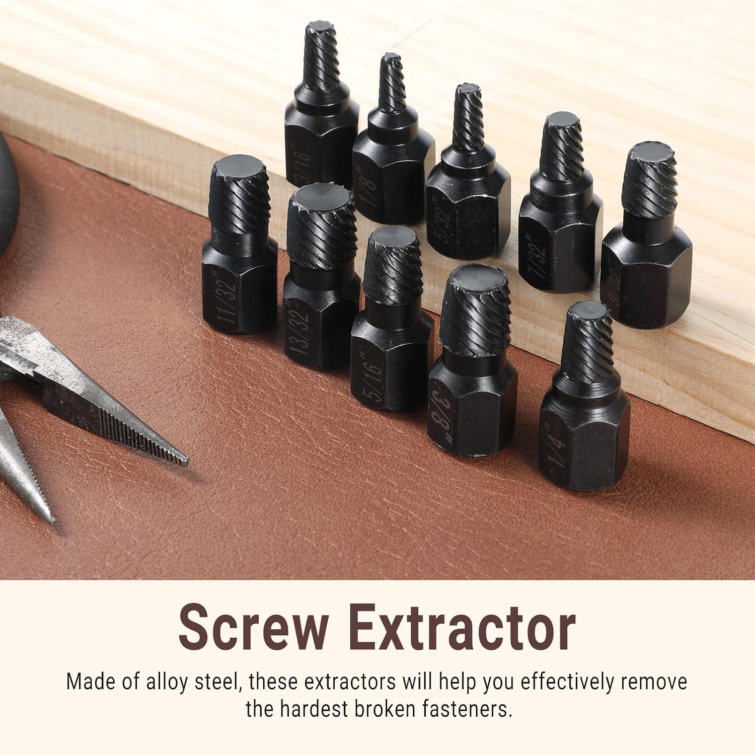 10 PCS Screw Extractor Set, Hex Broken Bolt Extractor Kit Multi-spline Stripped Screw Extractors Set Black Broken Bolt Remover Tool Kit for Stripped, Rounded, Broke, Damaged Screws, Bolts and Nuts