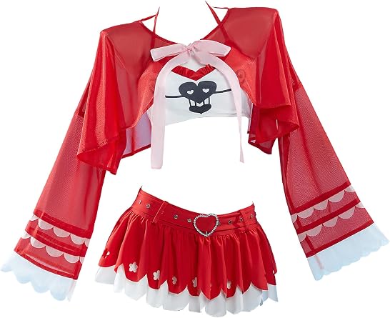haikyuu Women Anime Two Piece Swimsuit with Chiffon Cover-up Halter Top Skirt Cosplay Bathing Suit