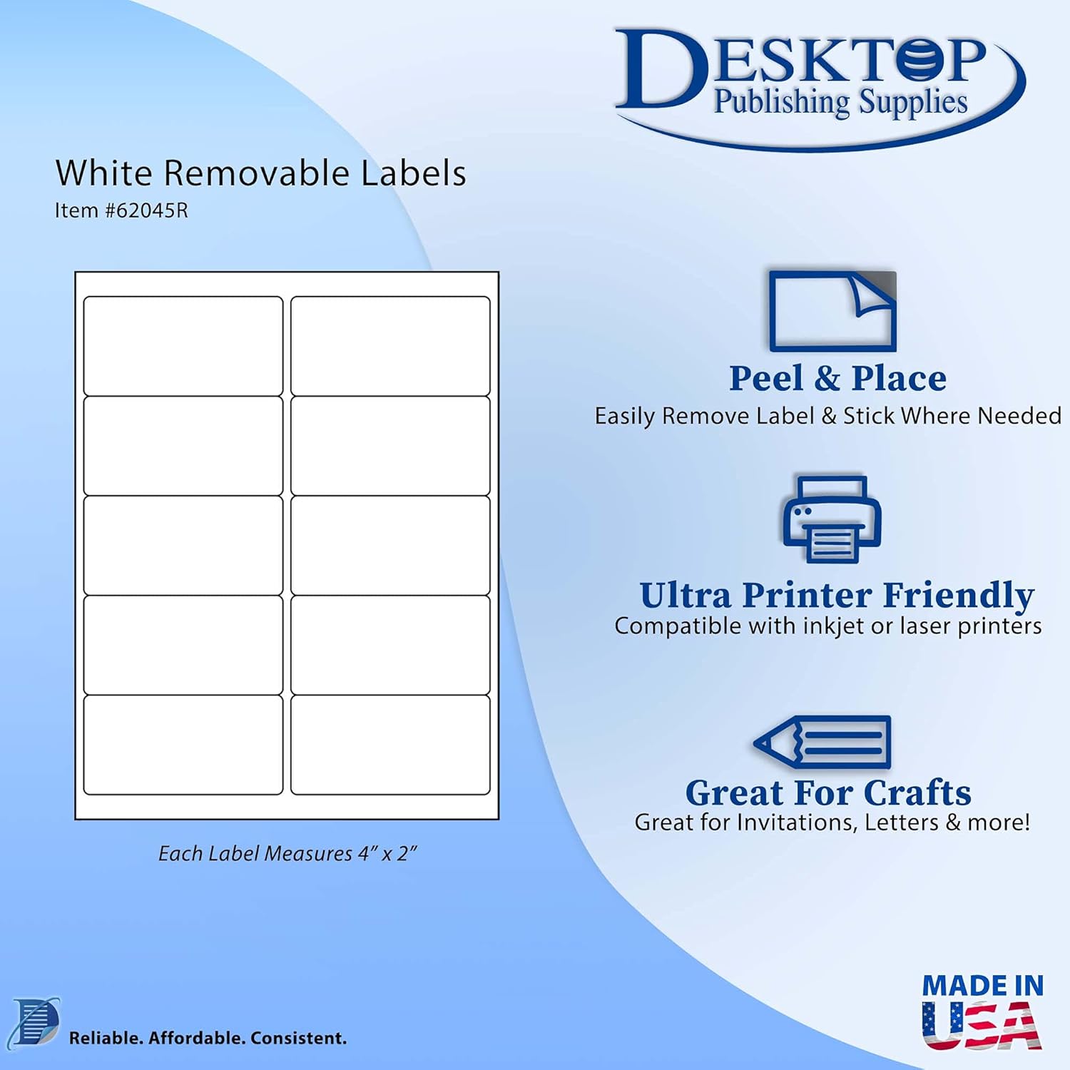 White Removable Labels - Mailing Size 2" x 4" - 10 per Sheet - for Inkjet/Laser Printers - 25 Sheets / 250 Labels : Office Products