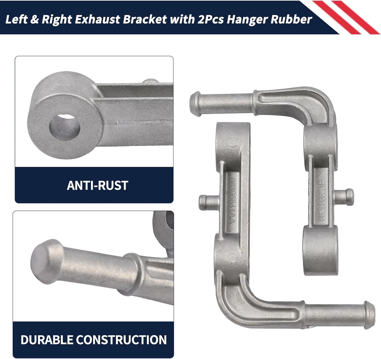 Rear Left & Right Exhaust Bracket Muffler Support Assembly 68275662AB 68395841AA Compatible with Dodge Ram 1500 3.0L 5.7L 6.2L 2019-2025 with 2Pcs Hanger Rubber