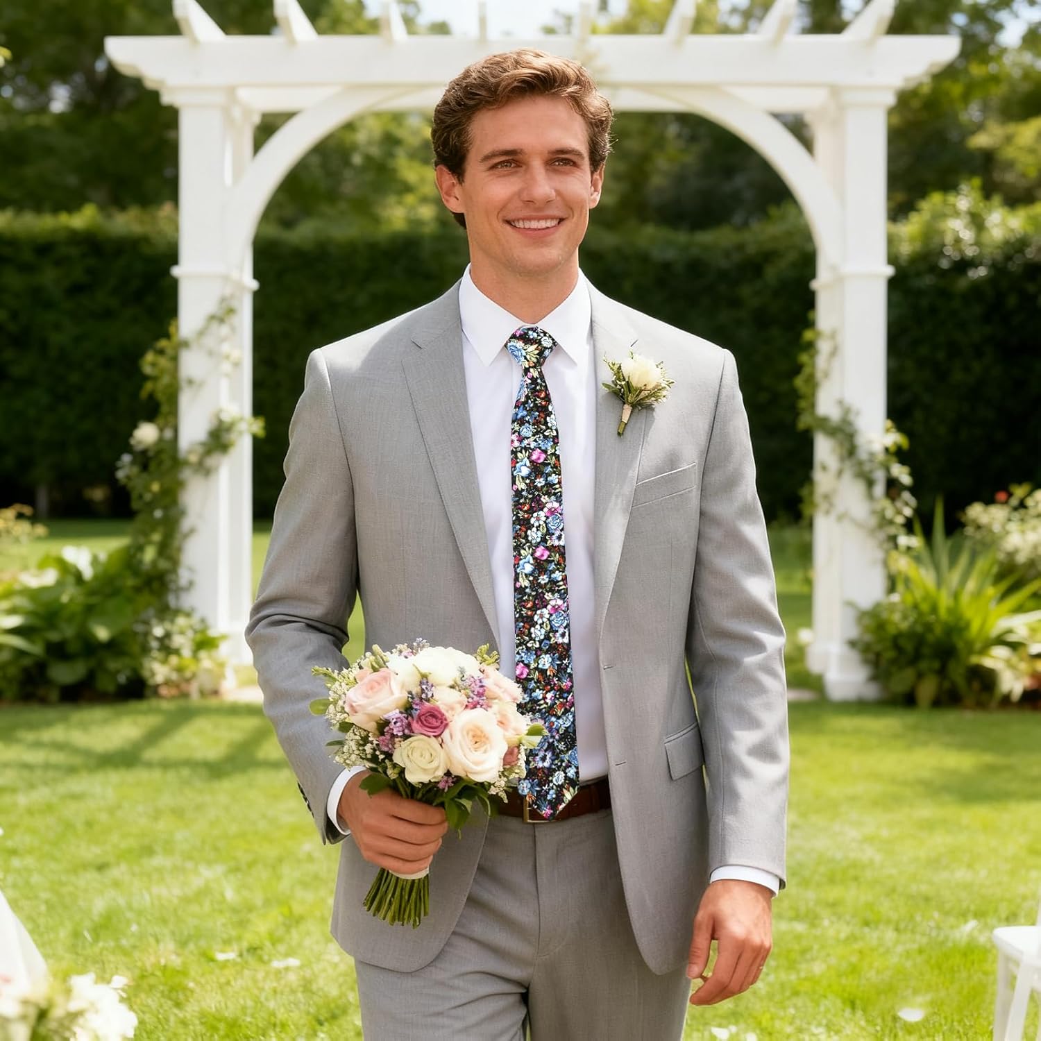 ZONFAZ Men's Skinny Cotton Floral Necktie – Printed Tie for Wedding,Party,Groom & Groomsmen +Gift Box - Image 4