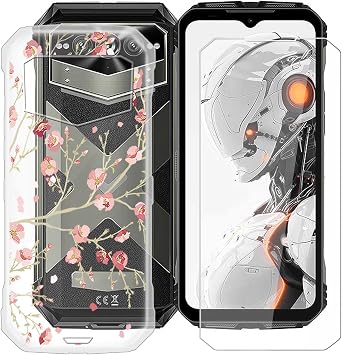 Clear Case for Doogee V Max Pro 6.58" with 1 x Tempered Glass Screen Protector, Slim Soft TPU Shockproof X Anti-Scratch Phone Cover for Doogee V Max Pro - Camellia