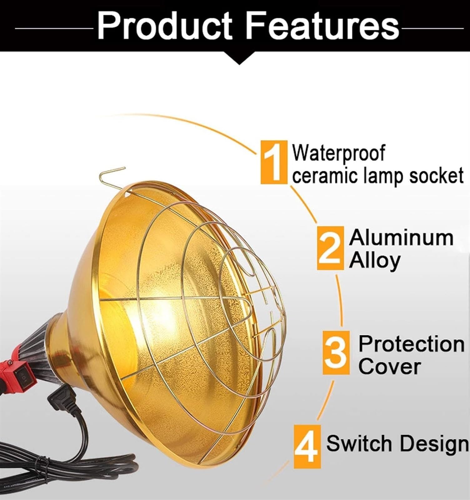 Lampada Riscaldante for Cuccioli, Lampada Riscaldante for Allevatrice di Pollame for Cuccioli, Temperatura Regolabile, Luci Riscaldanti Paralume Invernale in Lega di Alluminio + Lampadina Riscaldante