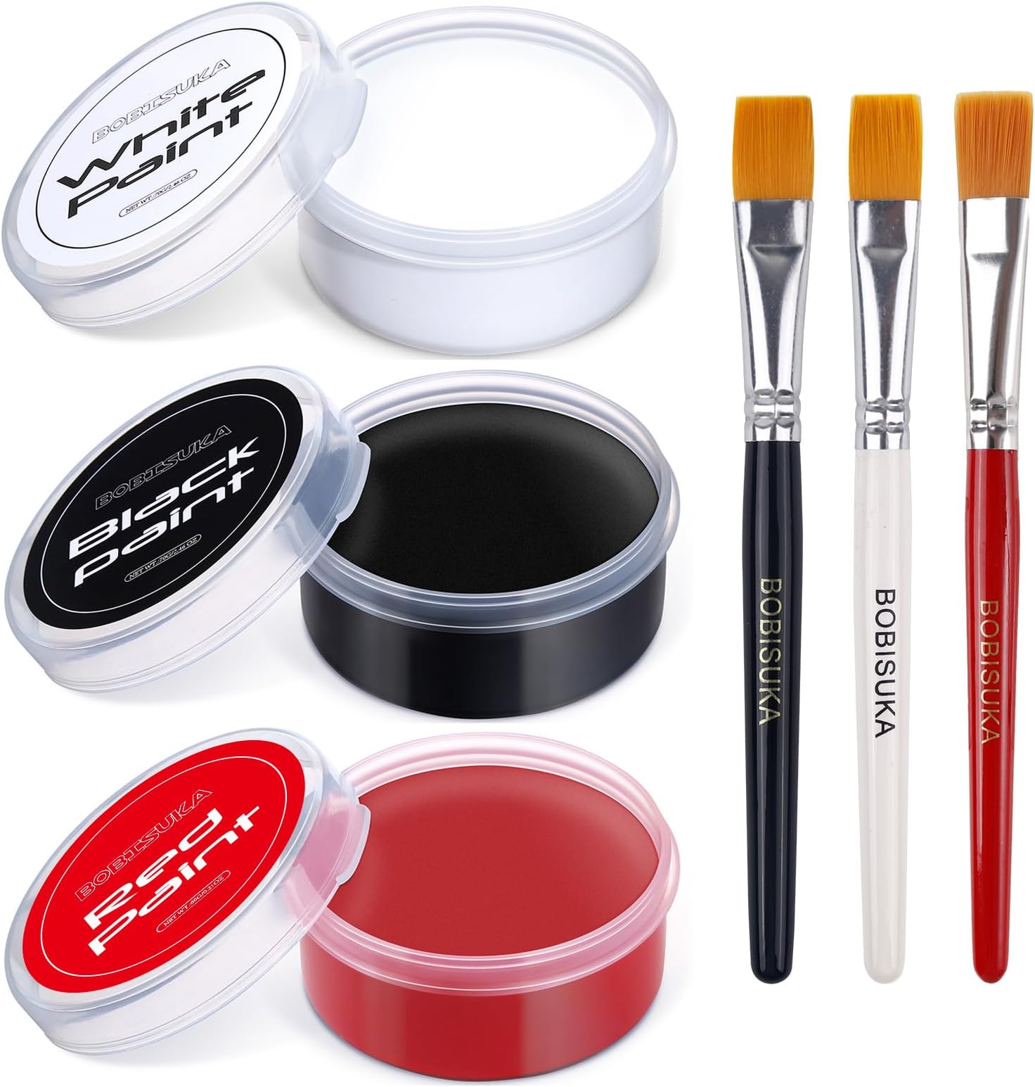 BOBISUKA Black + White + Red Oil Face Body Paint Set, Large Capacity Professional Paint Palette Kit with Brushes for Art Theater Halloween Party Cosplay Clown Sfx Makeup for Adults