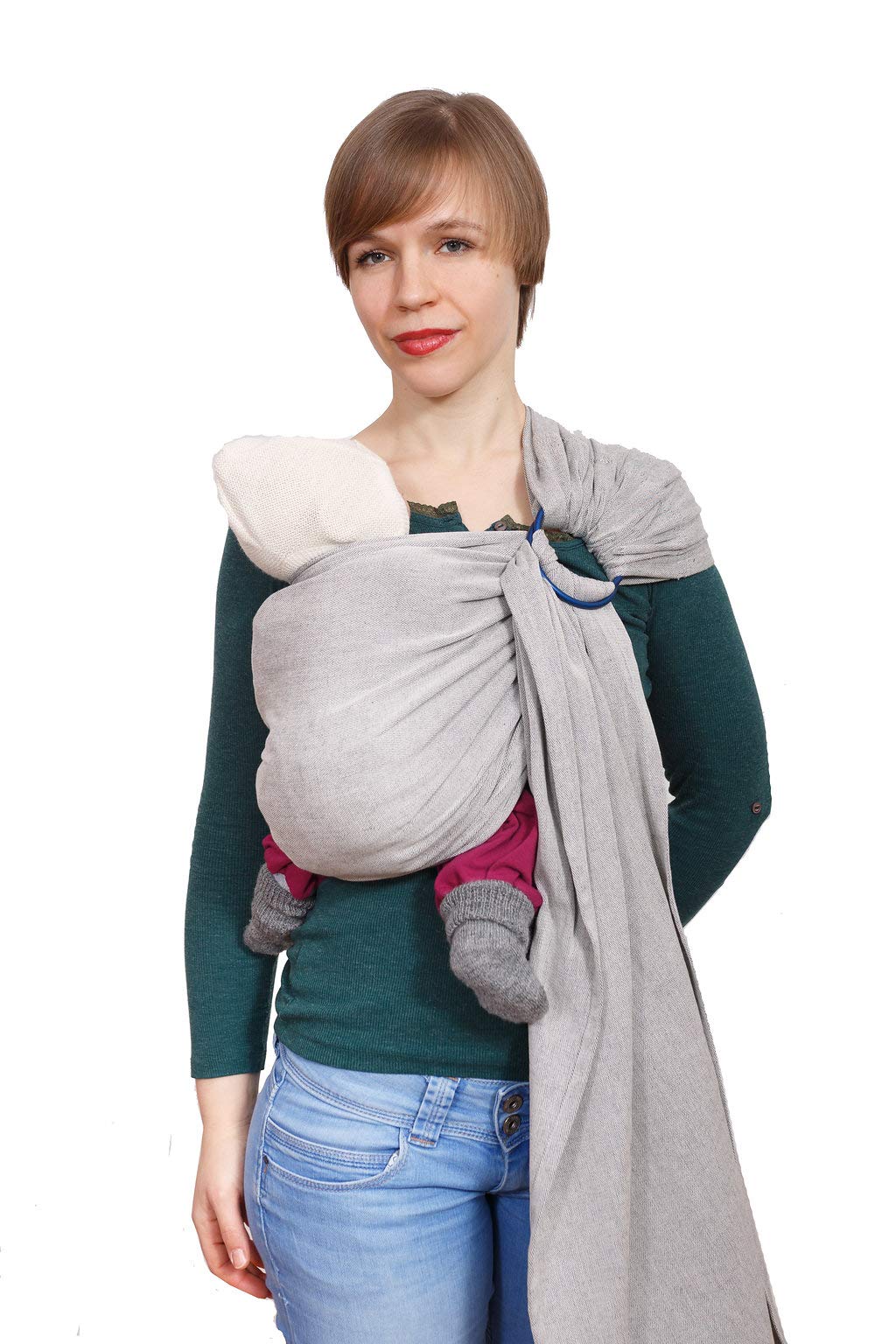 Madame Jordan Ring sling Tragetuch ab Geburt - Biobaumwolle - pur grey/silber/grau - ohne Knoten - einfach anzulegen & inkl. Beratung