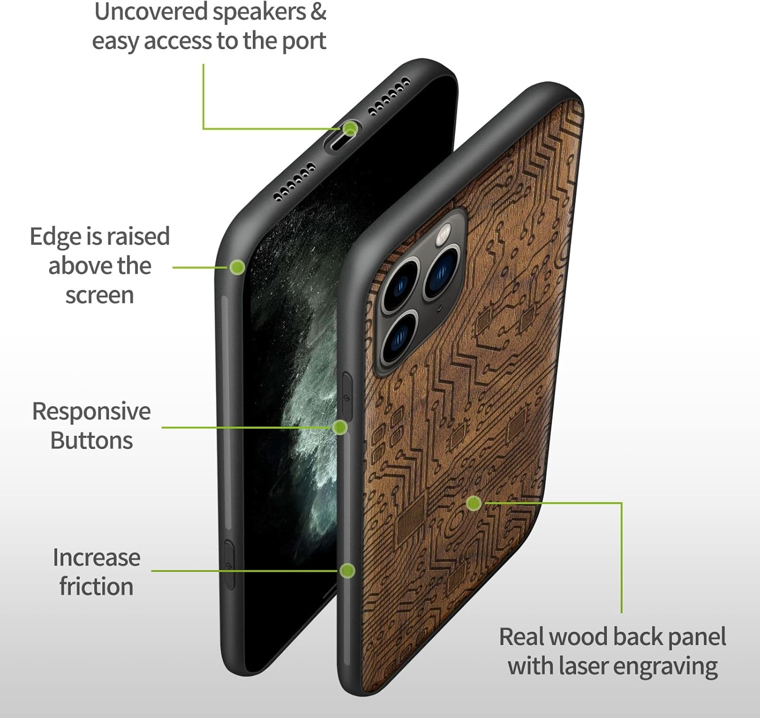 Carveit Wood Case for iPhone 11 Pro Max Case [Natural Wood & Black Soft TPU] Shockproof Protective Cover Unique Wooden Phone Protector Compatible with 11 Pro Max (Motherboard-Walnut)