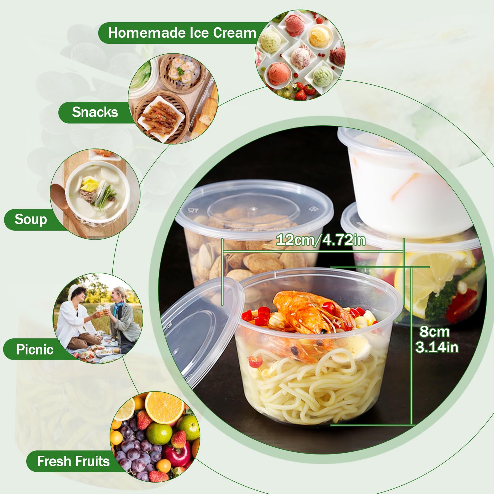 Recipientes de almacenamiento de alimentos, 473 ml, 50 unidades, recipientes de plástico para almacenamiento de alimentos con tapas herméticas a prueba de fugas, sin BPA, recipientes transparentes