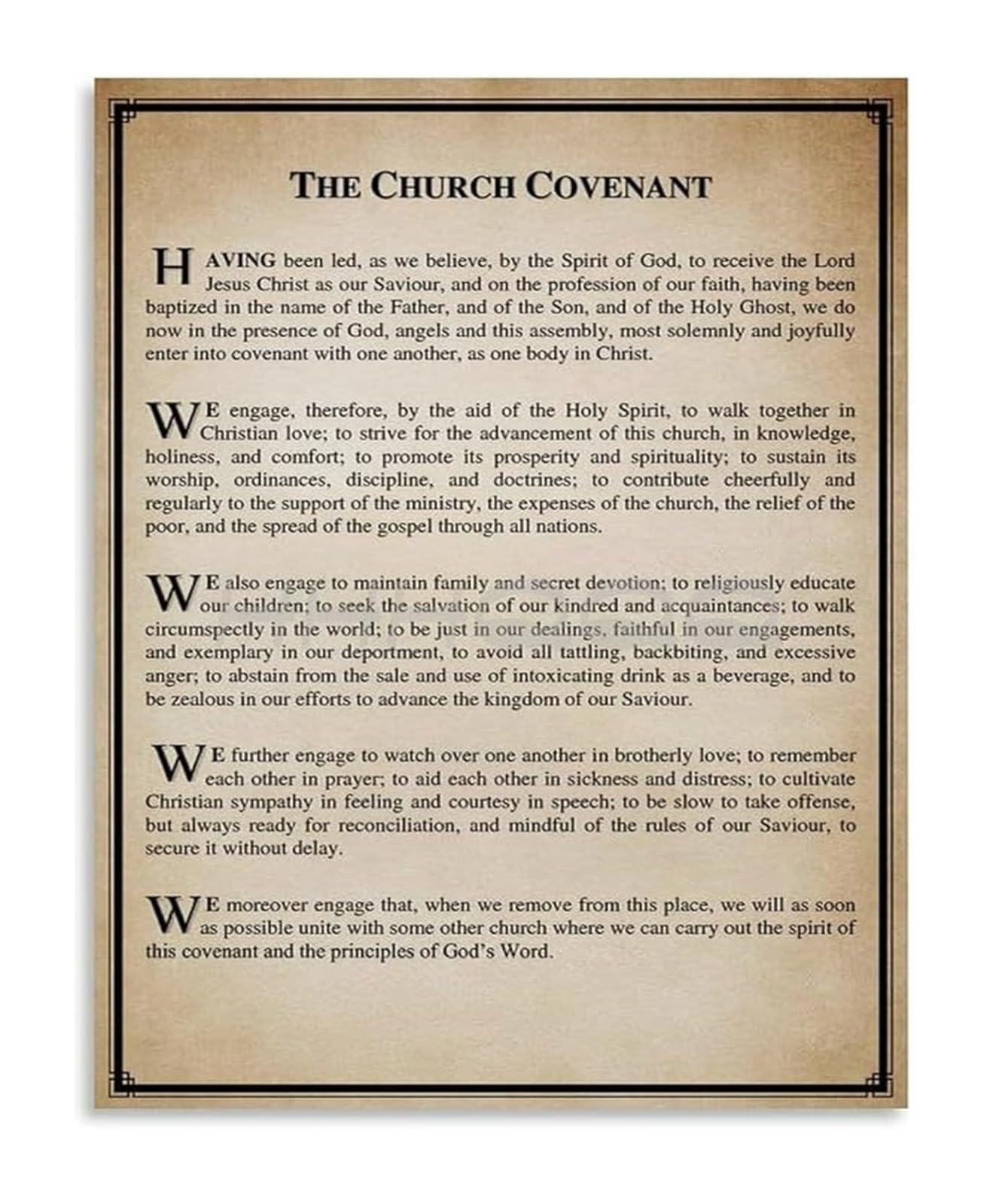 IDGTTLDF Church Covenant and Vows Print Biblical Wall-Art for Christian Home Decor Prayer Room Inspiration Framed,16x24inch(40x60cm)