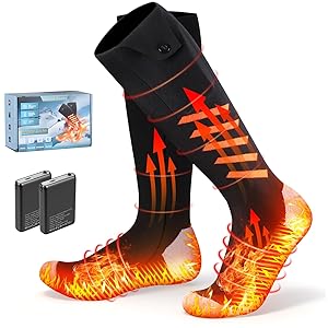 Heated Socks for Men Women, 6000mAh*2 Battery Upgraded Rechargeable Electric Heated Socks Up to 10 Hours, Smart Washable Foot Warmer for Camping Fishing Skiing Skating Hiking Outdoor Work