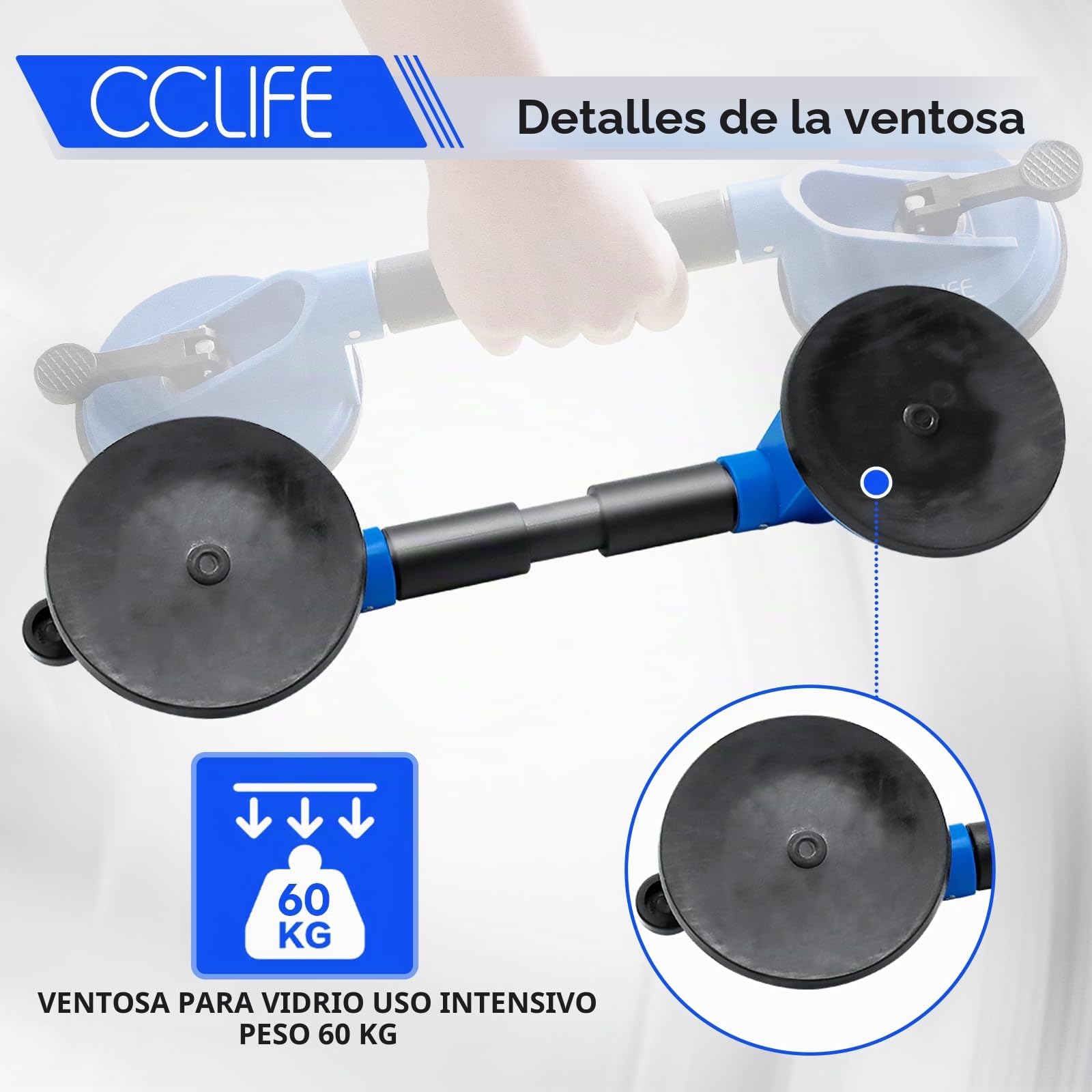 CCLIFE 2 Piezas Ventosas- Ventosa Doble Capacidad de Carga de 120 kg Profesional Ventosas de Vacío Ventosa, Ventosa para Coche Abolladuras, para Vidrio, Maderas, Superficie Lisa