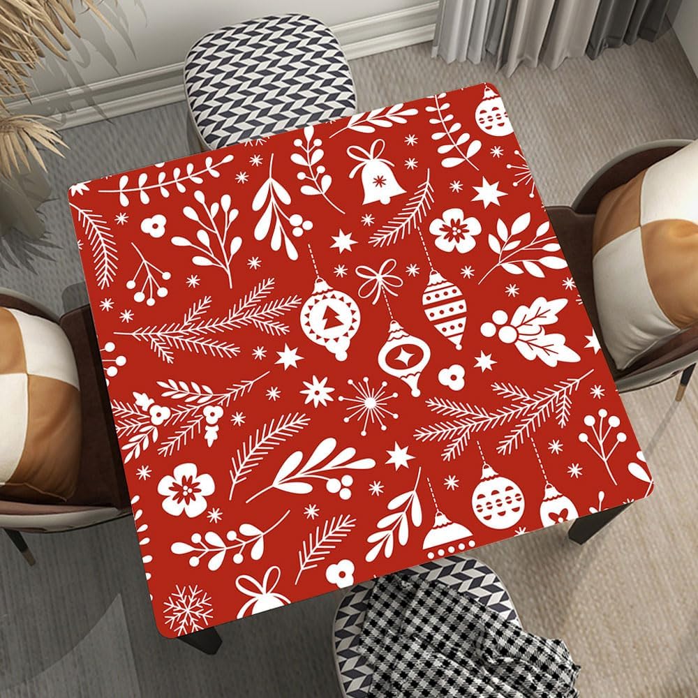 Seamless Christmas Pattern Background Tablecloth Square Elastic Table Cloths Christmas for Kitchen Dining Picnic Party Tables, Fitted for 60"x60" Square Table, Style 51