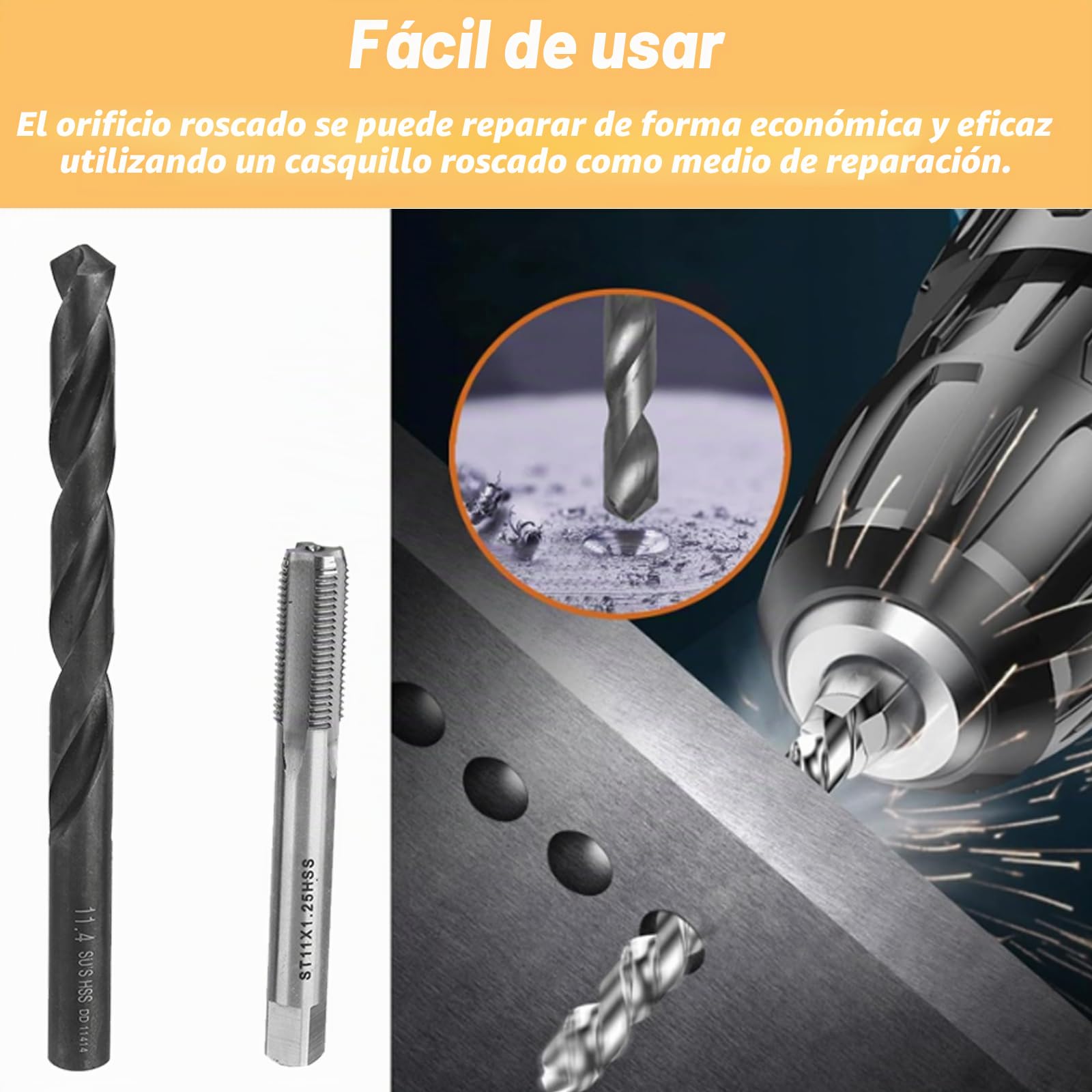 Heli Coil, Coil Master Kit, 17 piezas de inserciones de rosca M11x1.25 Kit de surtido de accesorios de reparación de rosca hembra