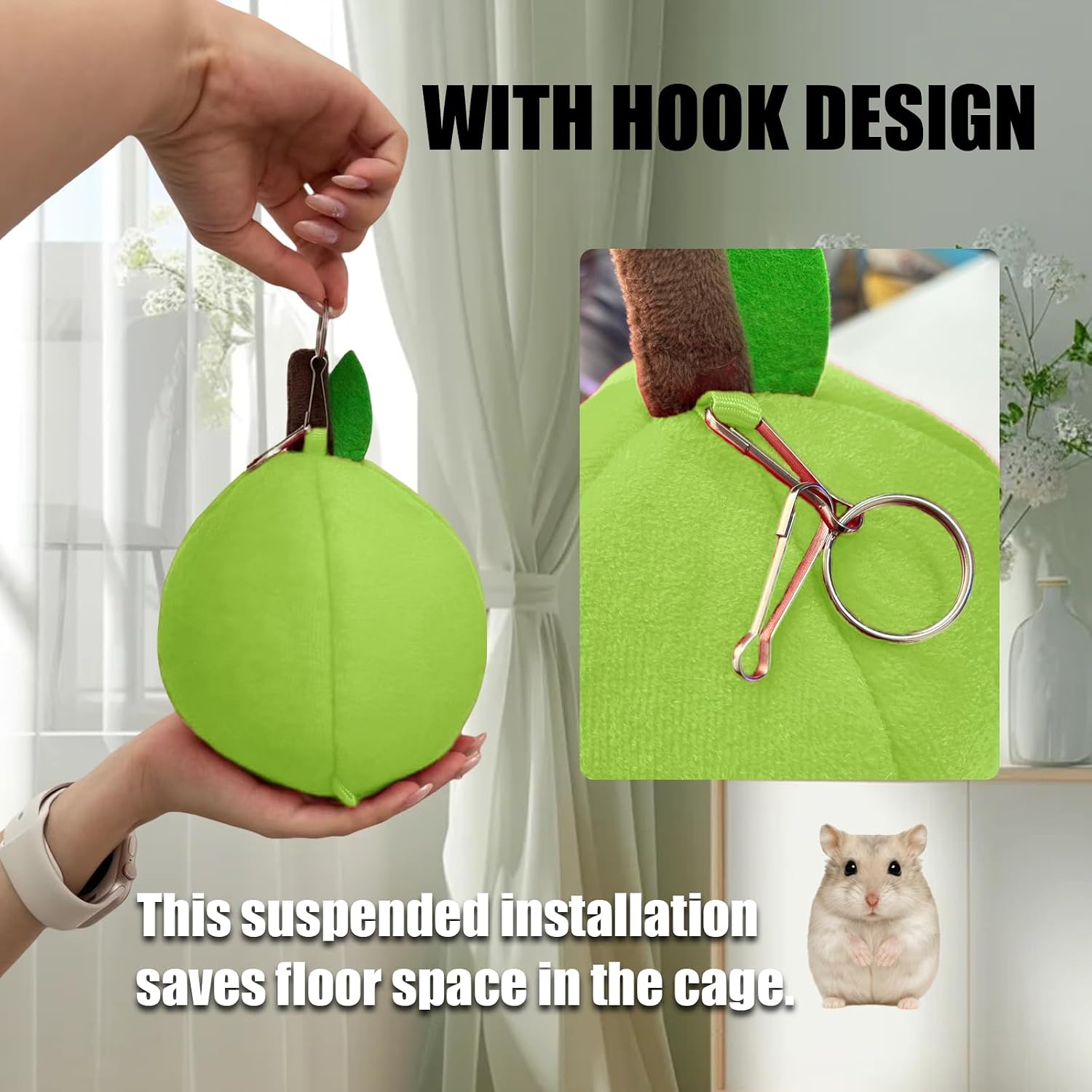 Hamster Hammock Warm Bed,Small Pet House Animals Cage Accessories,Rat Hideout,for Mini Small Animal Mice,Sugar Glider,Chinchilla,Dwraf Hamster(Green) image 2