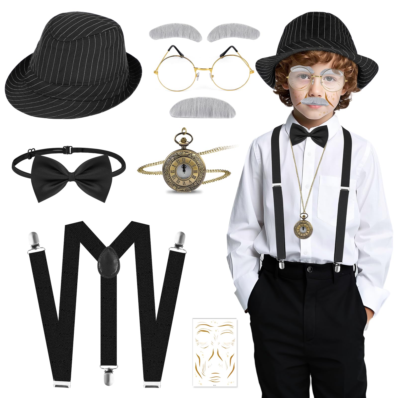 Beipegin Old Man Costume Kids, Grandpa Costume Set, Old Man Fancy Dress for Halloween Cosplay Retro 80s Party