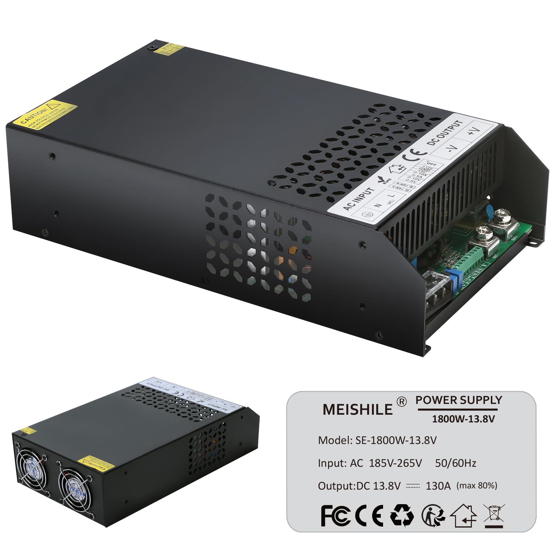 MEISHILE 13.8V 130A 1800W Netzteil Schaltnetzteile Stromversorgung AC to DC Transformator für LED Licht Streifen Glühbirne, Verstärker, Maschine, Trafo 230V 220V auf 13.8Volt 40A 50A 60A 70A 80A 100A