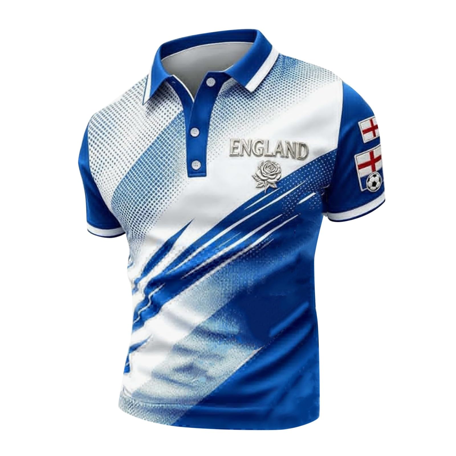 Men's England Football Shirt 2026 World Cup Shirts Classic Polo Shirt with England Flag Design Printed Tops Mens Soccer Clothing for Football Fans Comfortable Fit Jersey