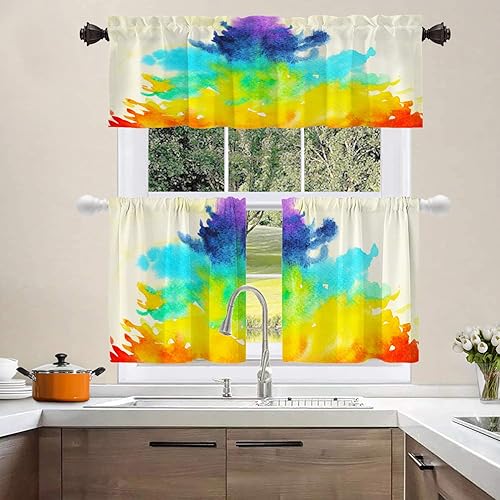 Miniatura 8 de Shrahala Cenefas de cocina de arte abstracto marrón, color gris, contemporáneo, colorido, media ventana, tratamiento de ventana, opaco de poliéster