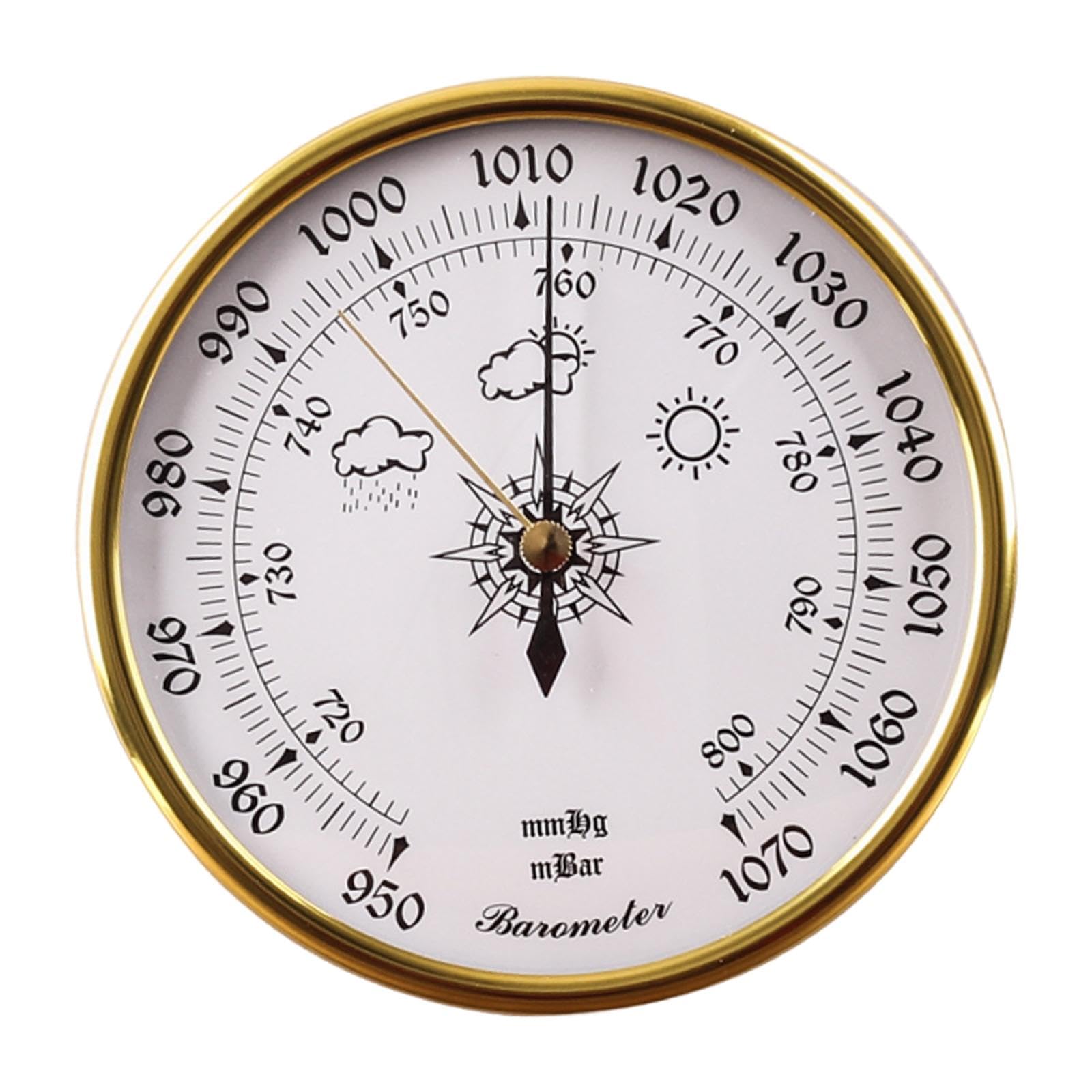 perfeclan Strumento di previsione meteorologica con barometro, doppio puntatore, manometro rotondo ad alte prestazioni, accessorio per uffici, barche, hotel, Faccia Bianca