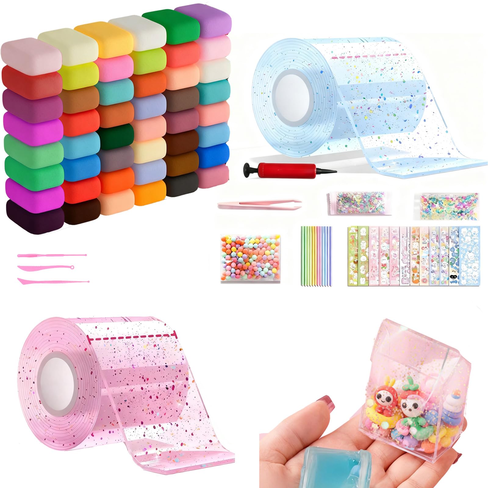 Eowppue Nano Tape Craft Set including 2 Rolls, Balloon Pump, 48 Colours, Glitter, Beads & Decorative Stickers