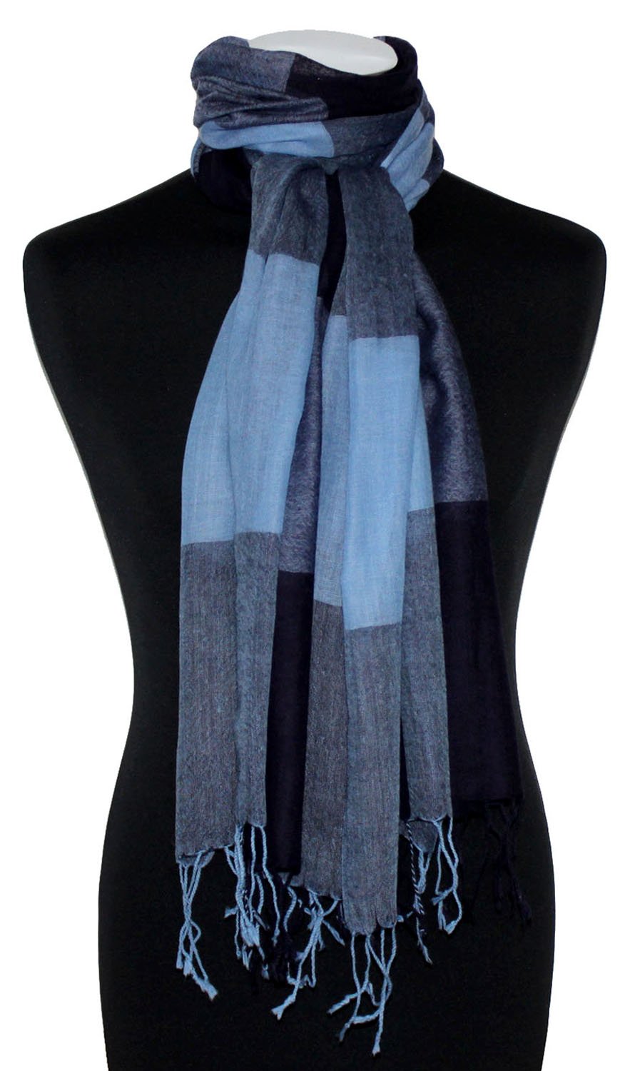 Lorenzo Cana Damski szal Pashmina szal 50% kaszmir 50% wełna etola chusta chusta do koperty Uni szal damski szalik damski niebieski odcienie 78468, Jasnoniebieski, granatowy, 70 x 200 cm