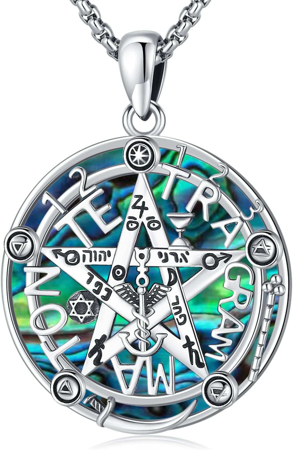 EusenseSterling Silver Abalone Shell Tetragrammaton Pendant Necklace for Adults, Unisex, Religious Symbolic Jewelry