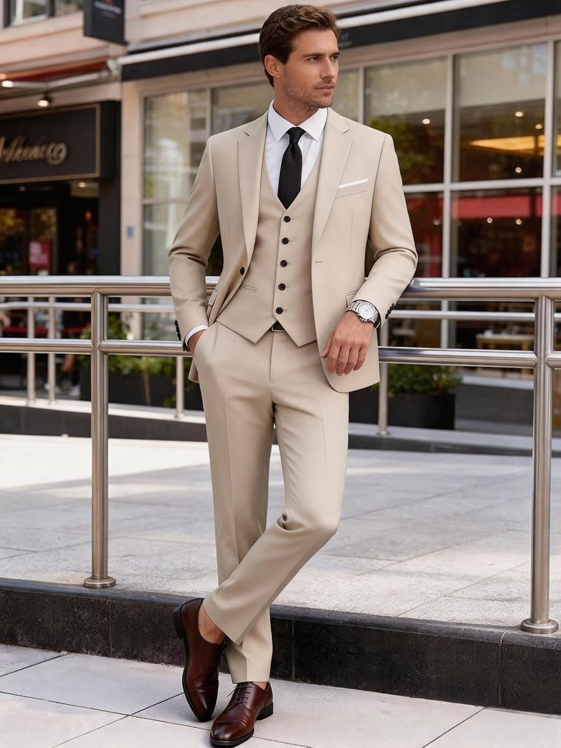 3 Piece Suit Men Slim Fit Wedding Suits for Men Formal Business Prom Blazer Vest Pants Set