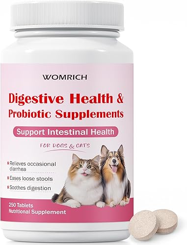 WOMRICH Probióticos para perros y gatos para la diarrea, 250 tabletas masticables, ayudan a aliviar la diarrea ocasional en gatos y perros, alivio