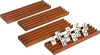 GSE Games & Sports Expert Domino Set of 4 Wooden Domino Trays Holders Organizer - Premium Tiles Holder Racks for Mexican Train, Chicken Foot and Other Games