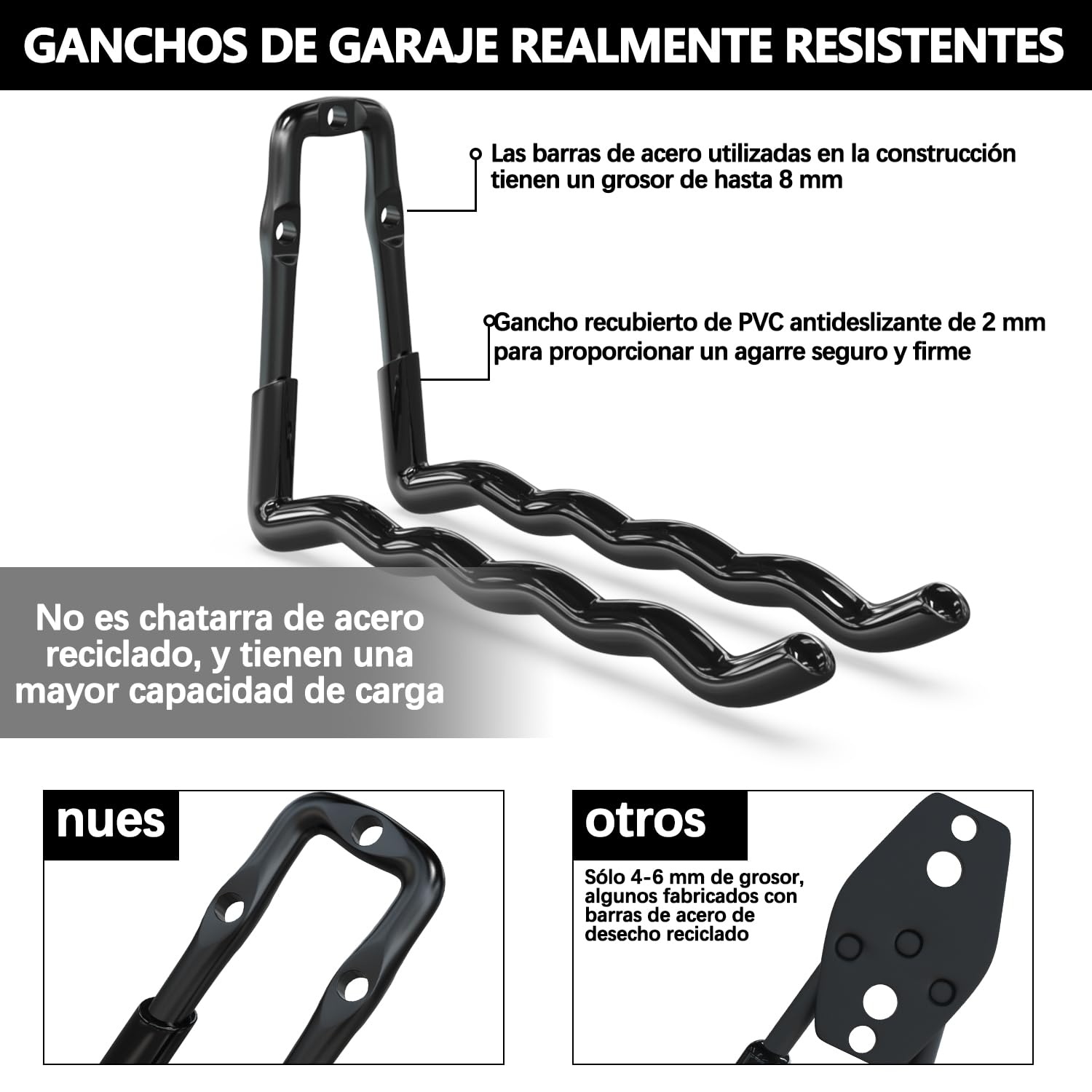 3-H Juego de 18 Ganchos de Pared de Acero de Una Pieza Reforzado, Organizador de Herramientas Multiusos para Garaje, Jardín y Taller