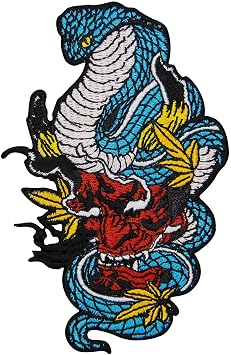 Zegins The King Cobra Hannya Oni Mask Patch Embroidered Applique Badge Iron On Sew On Emblem