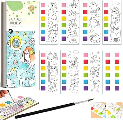 Libro de pintura de acuarela de bolsillo, marcapáginas de pintura de acuarela portátil, kit de pintura de acuarela que mejora la creatividad y la