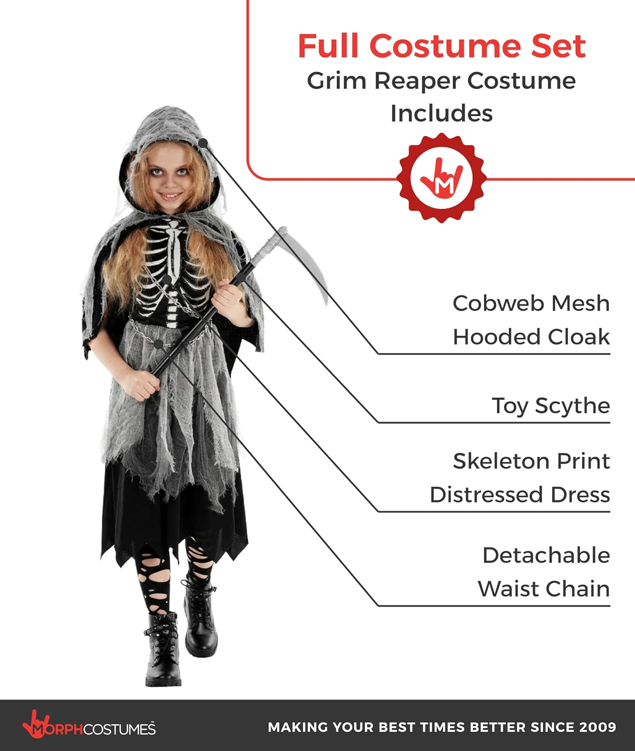 Morph Girl Grim Reaper Costume, Grim Reaper Girl, Scary Girls Costume Kids, Halloween Costume Girls, Halloween Costumes Kids
