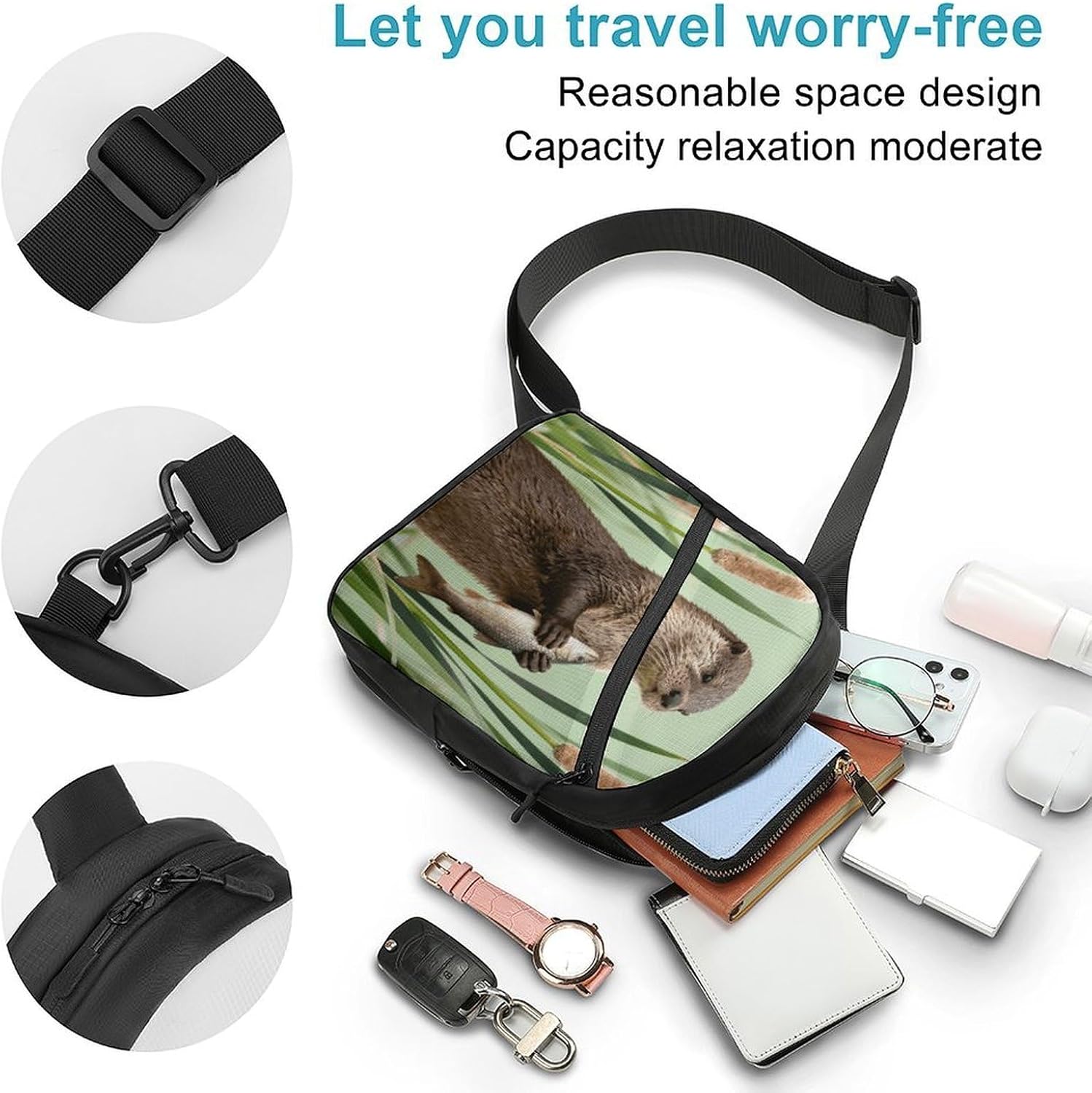 Otter with Cattail Crossbody Backpack Sling Bag