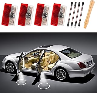 4 Pcs Car Door Light Logo, Compatible with Mercedes Benz Accessories A B C E AMG M GLA GLB GLC GLE GLS