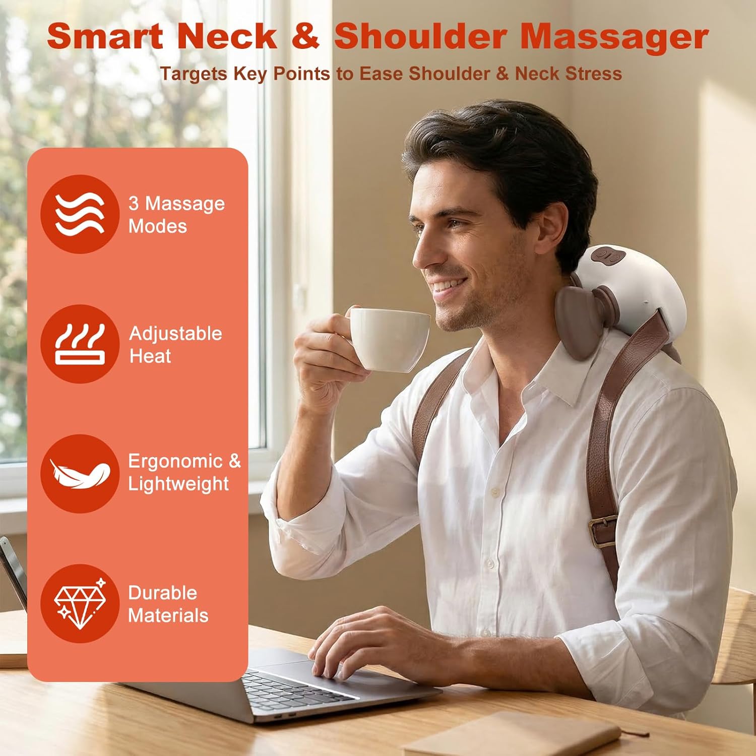 Neck Massager with Heat, Electric Shoulder Massager for Pain Relief Deep Tissue, 4D Kneading Back Massage, Simulates a Real Palm Massage for Relax Muscle Tension